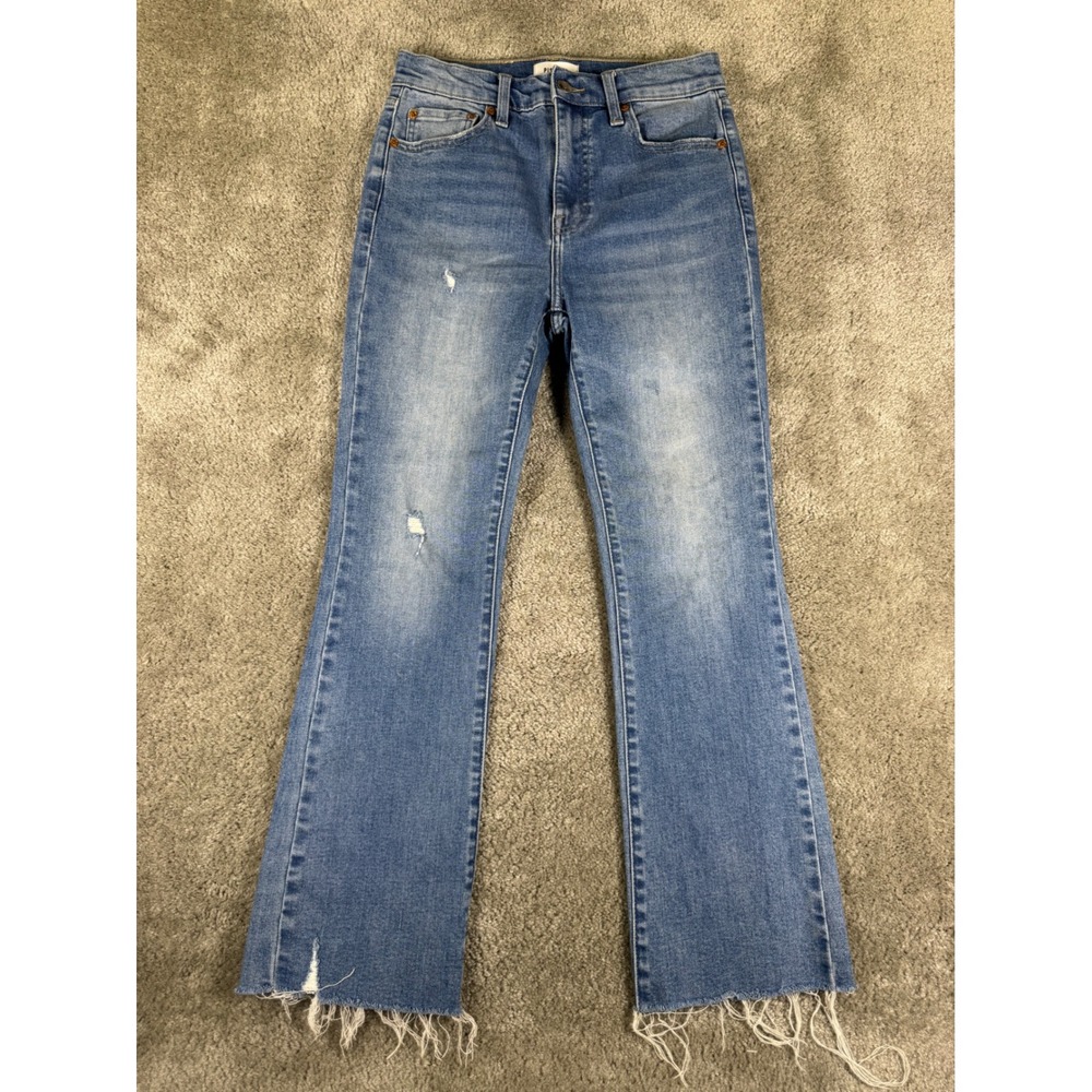 Pistola High Rise Flare Jeans Medium Wash Distressed Raw Hem 27 P6088SSJ-ZMA